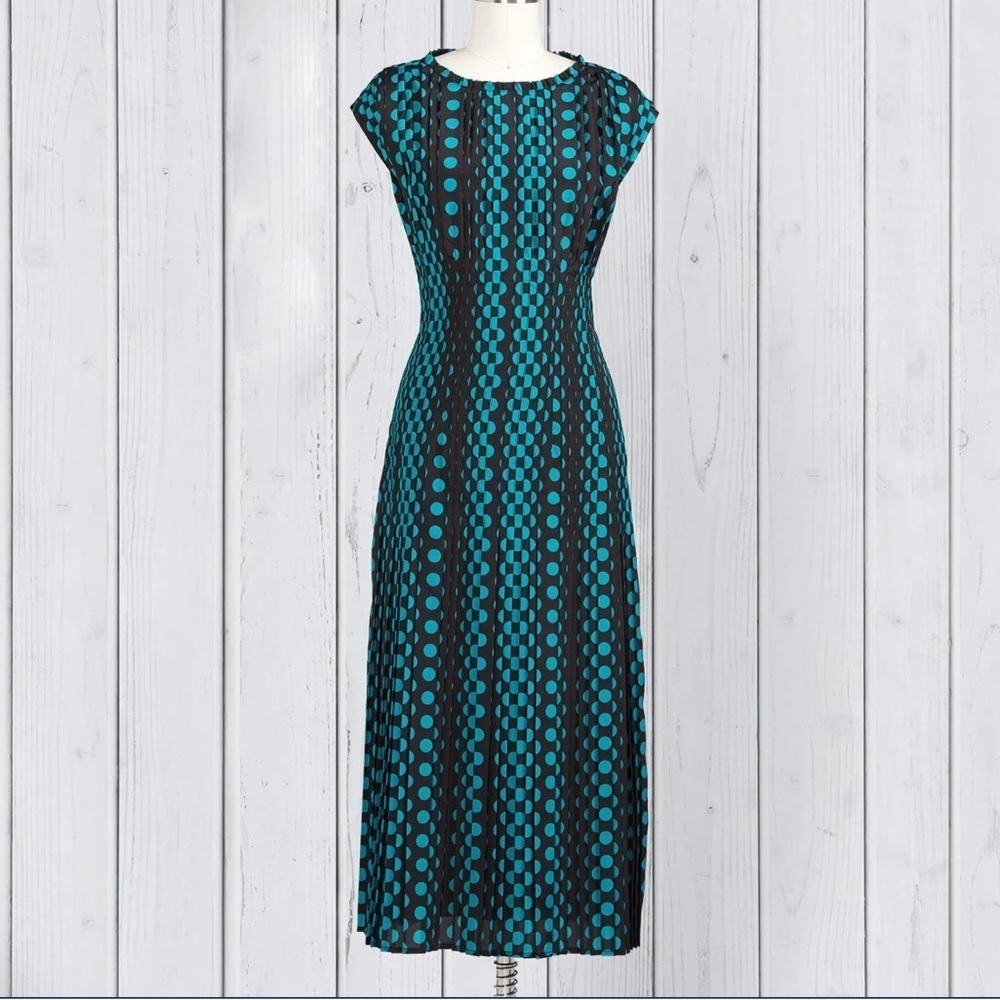 J Peterman Tate & Lucille Dress Polka Dots Green Black